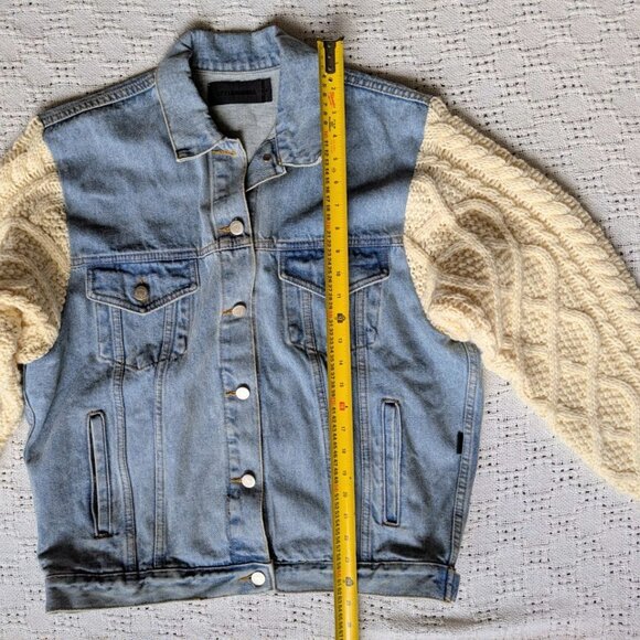 STYLENANDA Women's Denim Jean Jacket with Knit Sleeves Size F (Free), Fits S/M/L - Picture 8 of 10